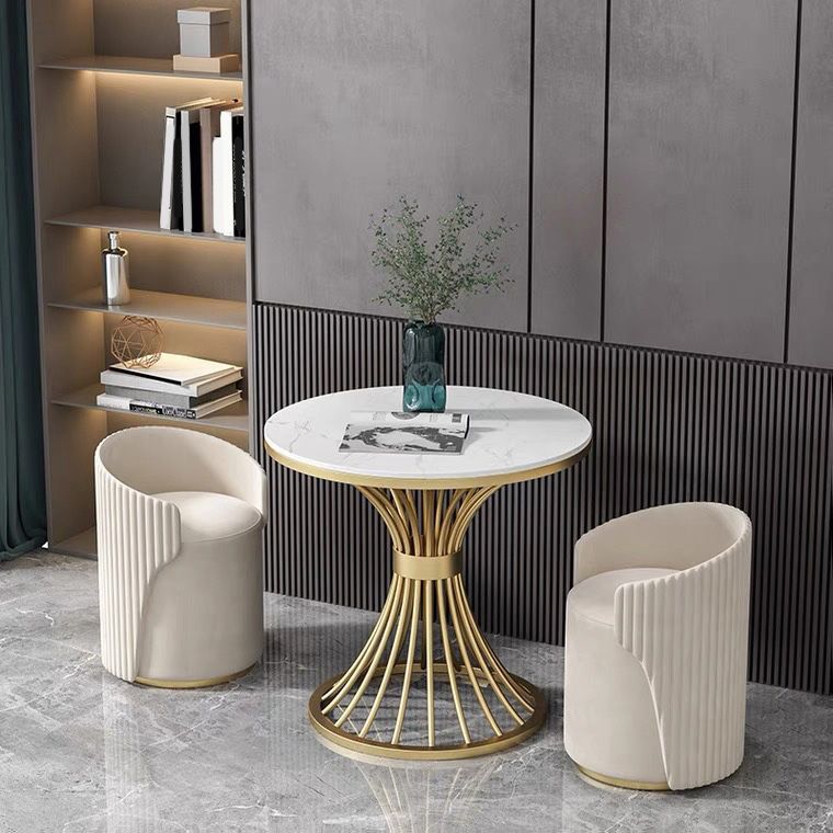 White Faux Marble Dining Table Traditional Luxury Round Table for Home