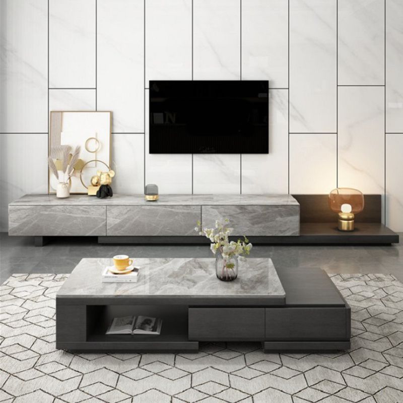 Modern Stone TV Stand Sliding TV Console with Drawers, 71"L X 16"W