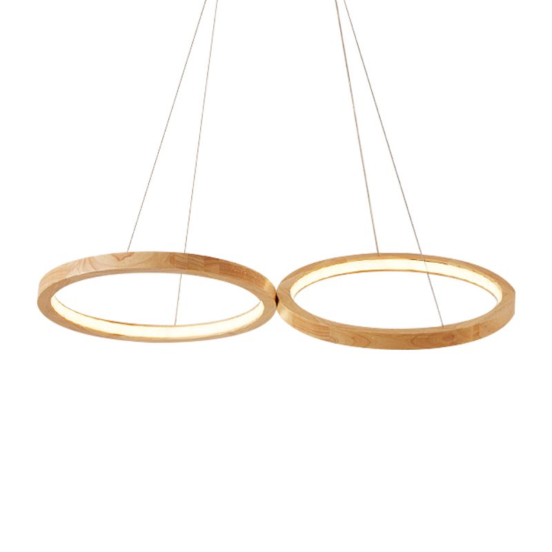 Houten dubbele ring hanger lichte eetkamer moderne eenvoudige kroonluchter in beige