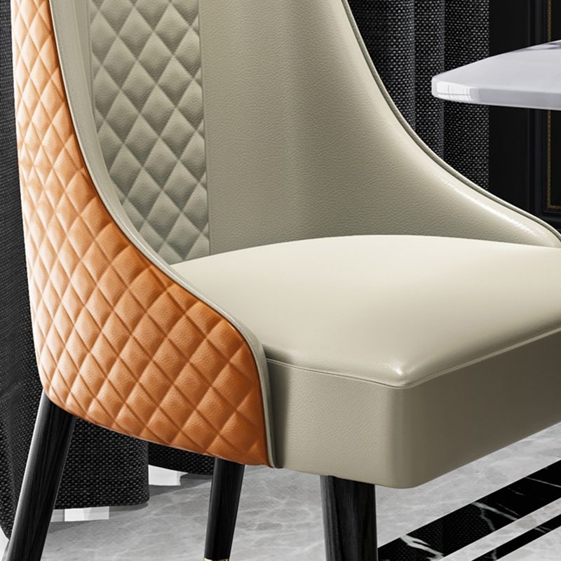 Faux Leather Kitchen Dining Chair Glam Upholstered Dining Chair with Wood Legs