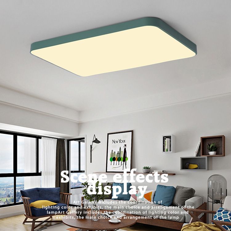Quadrangle Flush Mount Fixture Macaron Style Metal Living Room LED Ceiling Light