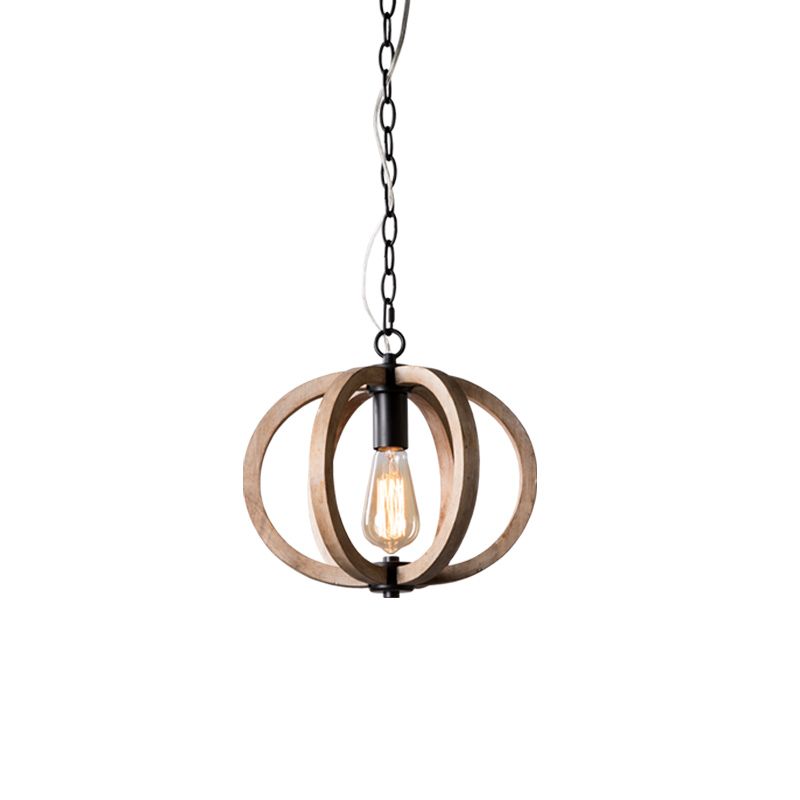 Single Light Globe Pendant Lamp Height Adjustable Rustic Wood Hanging Light for Bedroom