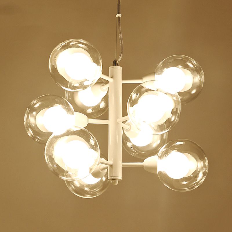 White Double Bubble Hanging Chandelier Modernist 9 Bulbs Translucent Glass Suspension Pendant