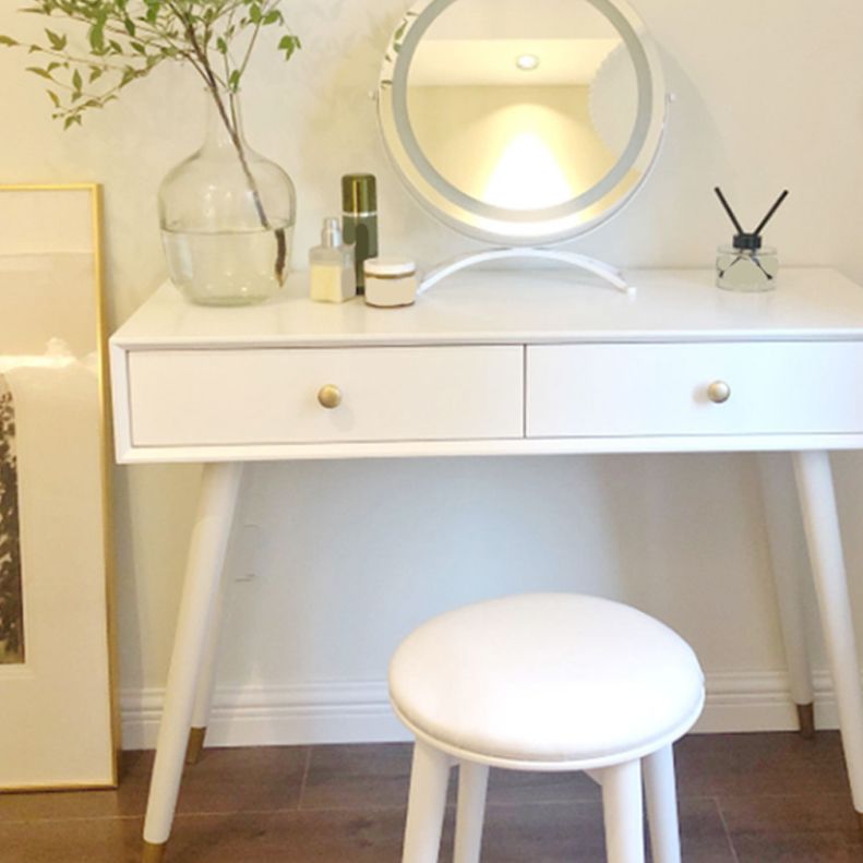 Solid Wood Vanity Desk in White Modern with Drawers Dressing Table