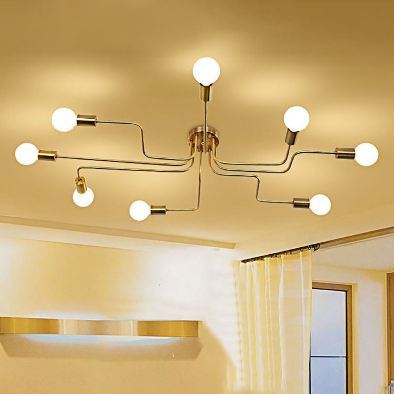 Retro techo expuesto con lámparas semiincorporadas de metal ligero incrustadas 4 / 6, con diseño de latón antiguo / Sputnik negro