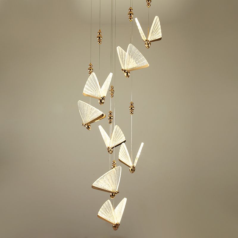 Modern Luxury Butterfly Pendant Light Aluminium Indoor LED Hanging Lamp with Acrylic Shade