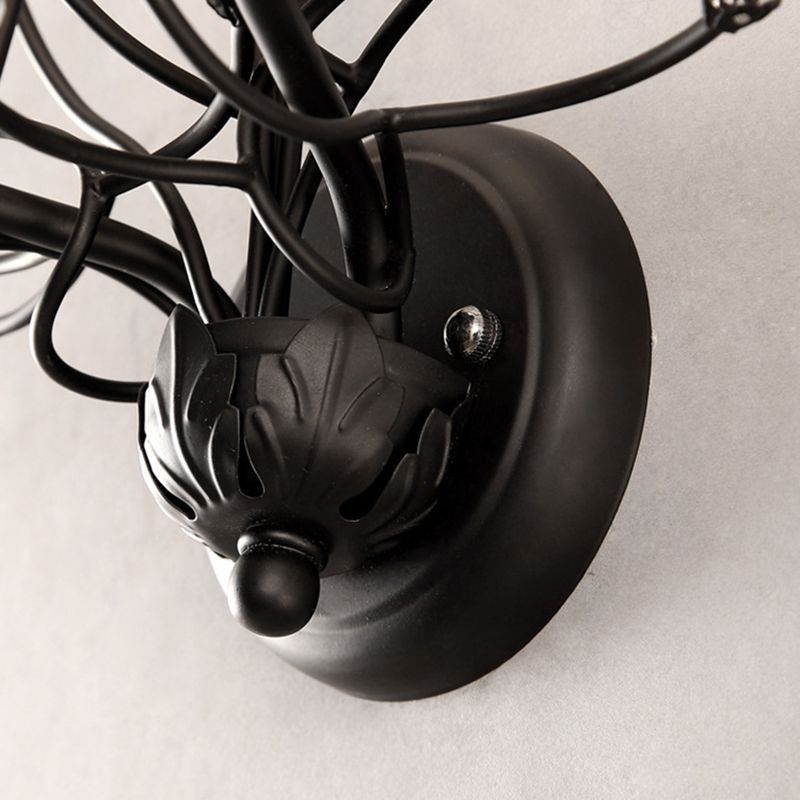 Black Flower Sconce Light Antique 2 Lights Metal Wall Mount Light with Crystal Accent for Living Room