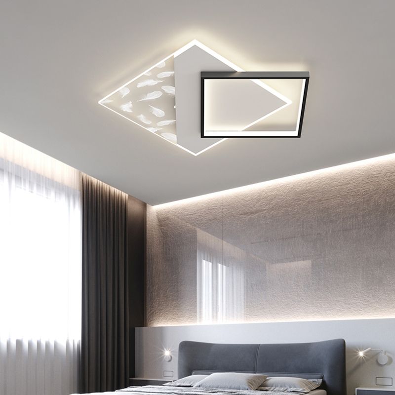 Stagger Geometric Feather LED Ceiling Fixture in Modern Simplicity Wrought Iron Flush Mount for Lobby