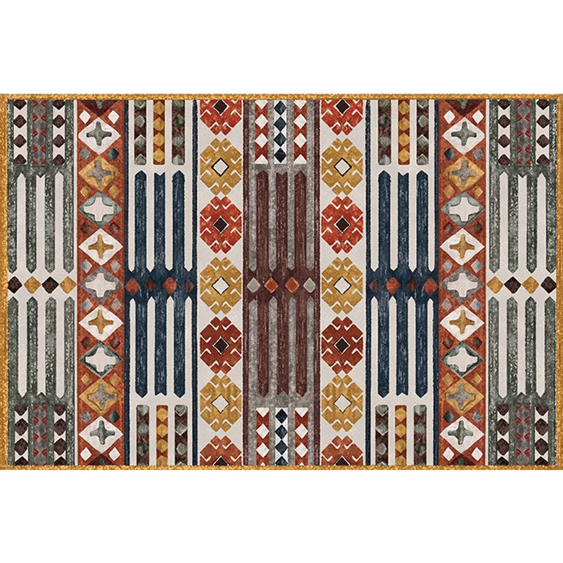 Traditional Tribal Flower Pattern Rug Multicolor Moroccan Rug Polyester Pet Friendly Non-Slip Backing Washable Area Rug for Living Room