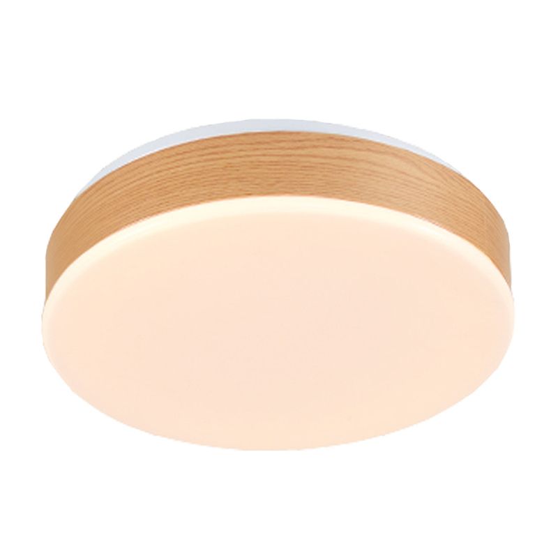 Wood Round Flush Mount Lighting Modernism LED Beige Flush Lamp Fixture for Foyer