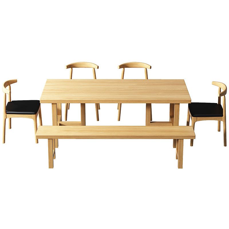 Pine Wood Contemporary Rectangular Dining Table Wood Top Table with Double Pedestal Base