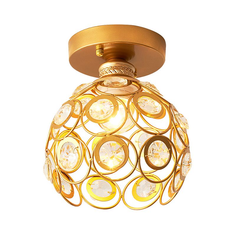 Dome in ottone vicino alla luce del soffitto Modernismo 1 Light Metal Semi Flush Mount Light With Crystal Accent