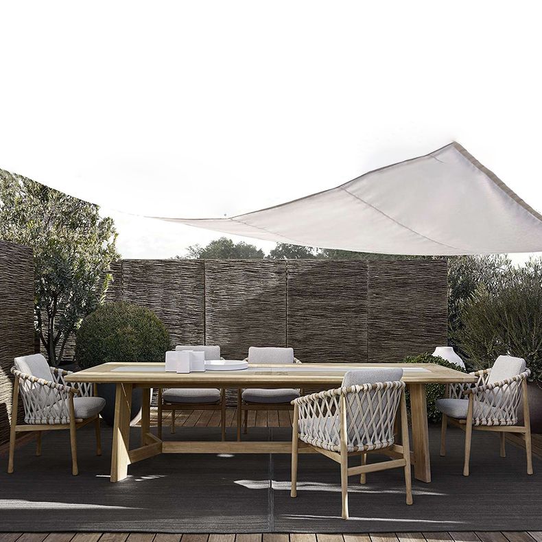 Solid Wood Patio Dining Set 1/4/7 Pcs Boho Removable Cushion Cover Chairs