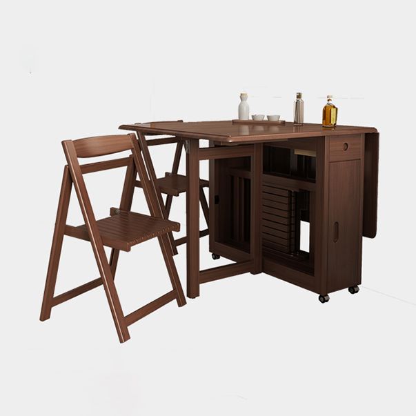 Mid-Century Modern Brown Dining Table Solid Wood Drop-Leaf Dining Table for Home Use