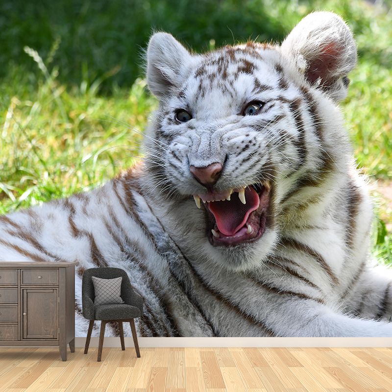 Photography Modern White Tiger Mural Mildew Resistant Dining Room Wall Decor