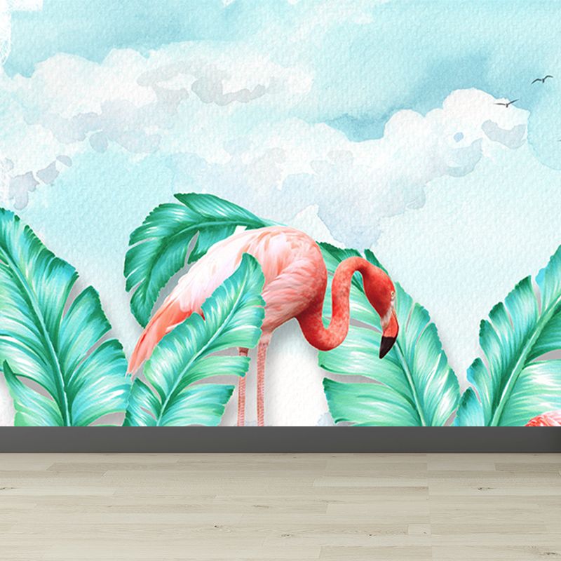 Modern Wild Flamingos Mural Decal Pink Waterproofing Wall Covering for Guest Room