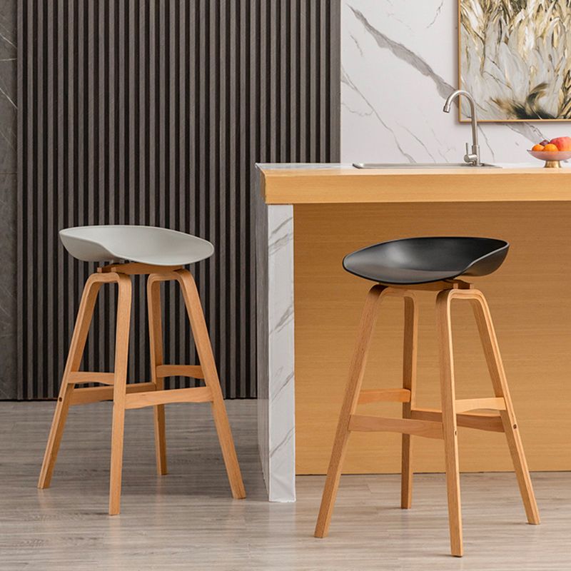 Modern Plastic Low Back Counter & Bar Stool with Solid Wood Base