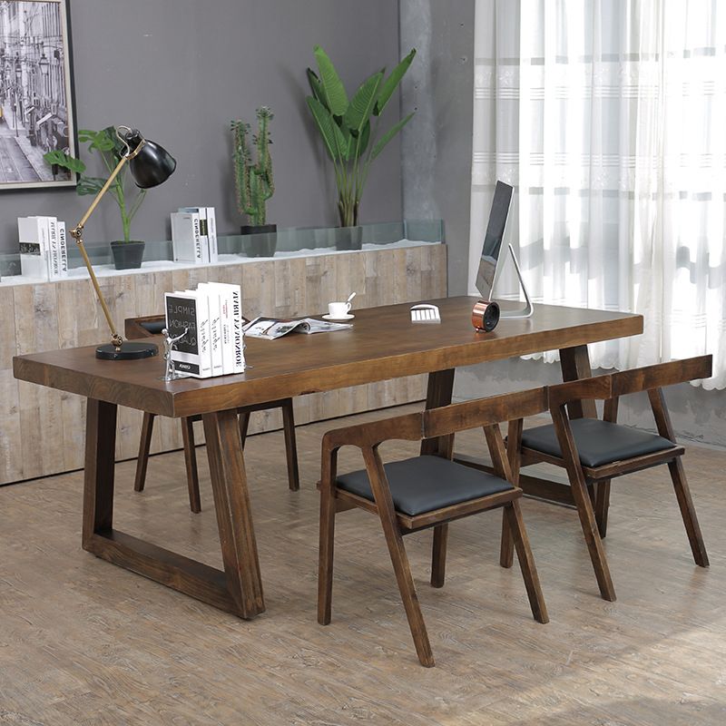 Contemporary Solid Wood Dining Table Set Rectangle Shape Standard Dining Set in Brown