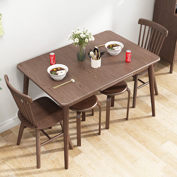 Rubberwood Rectangle Dining Table Extendable Table with Wooden Base and Legs