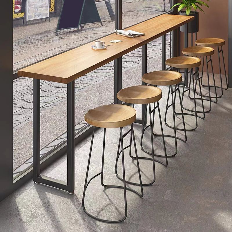 Modern 1/7 Pieces Bar Table Set Rectangle Wood Counter Table with Stools