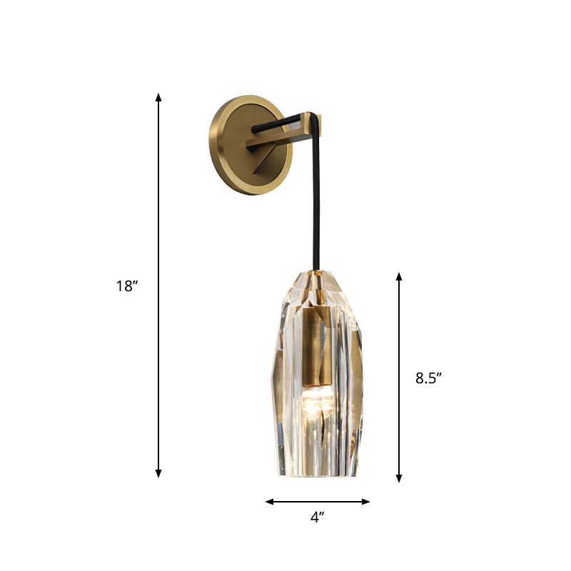 Clear Crystal Faceted Sconce Light Minimalist Single Light Brass Wall Mounted Lamp