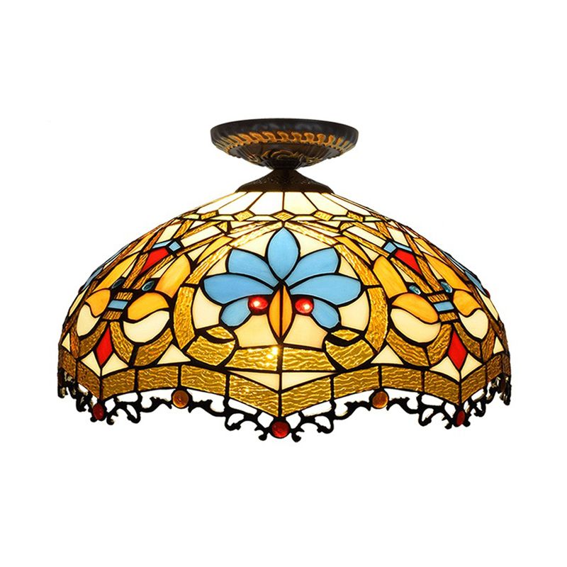 12 "/16" W Barocco Scalloped Flush Monte Lighting 1 Bulb Handcrafted Glass Soffitto Lampada in Nero