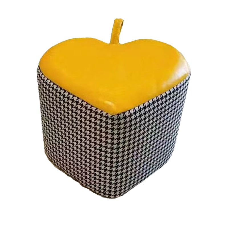Modern Pouf Ottoman Faux Leather Upholstered Houndstooth Heart Shape Ottoman
