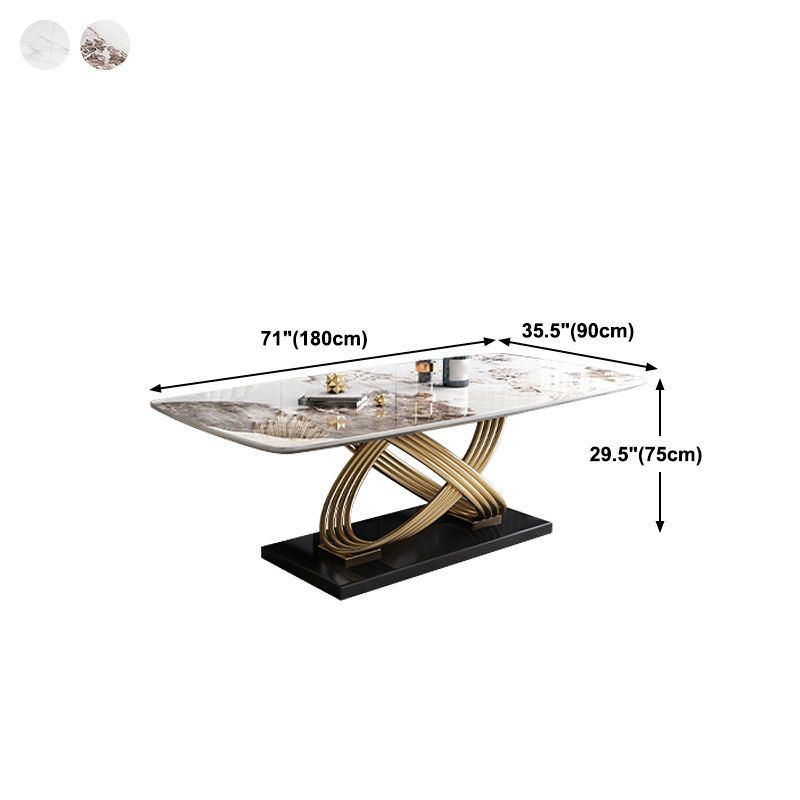 Stone Top Dining Table Modern Rectangle Dining Table with Gold Pedestal Base