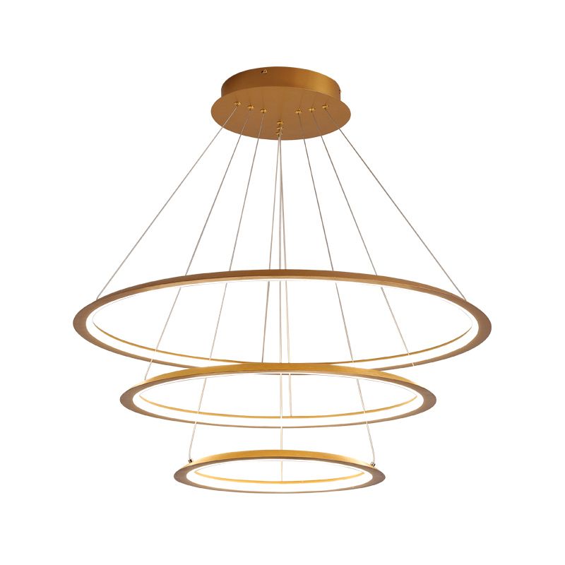 3/4 Tiers Slim Hoop Pendant Lighting Simple Aluminum Living Room LED Chandelier in Gold/Coffee