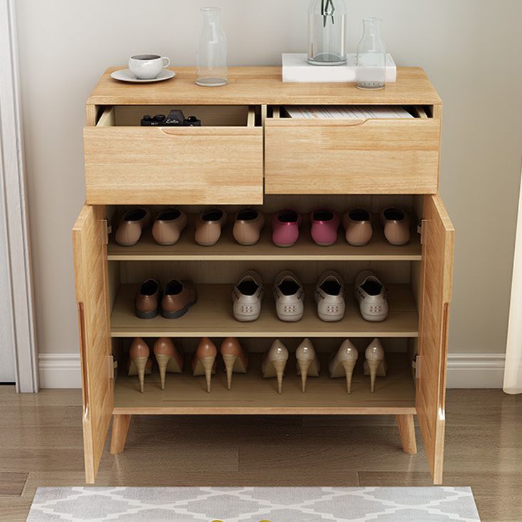 Contemporary Solid Wood Accent Cabinet with 2 Drawers and Doors