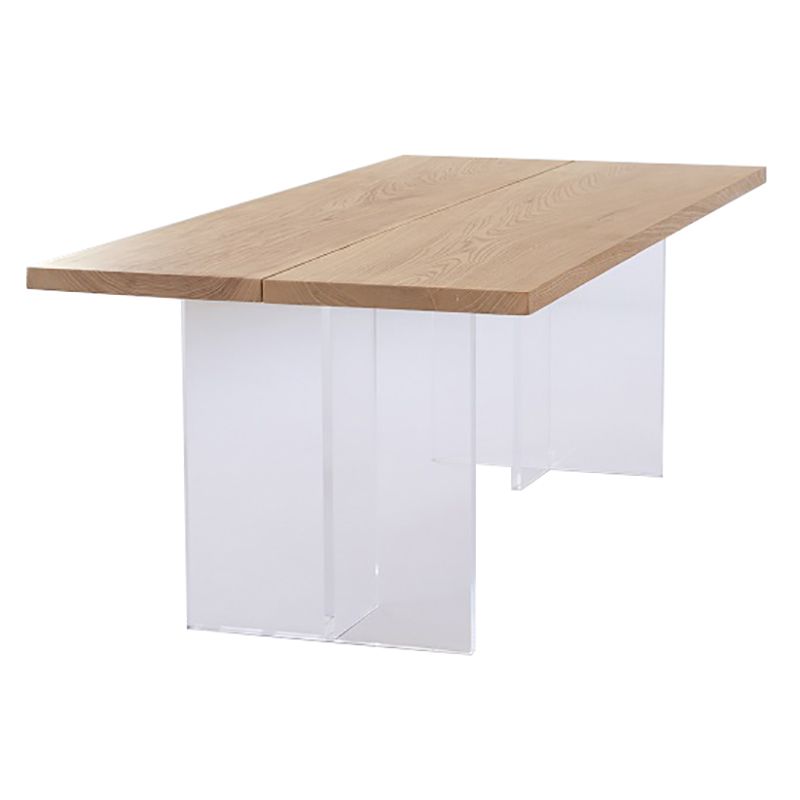 Contemporary Rectangle Standard Dining Table Solid Wood Dining Table with Double Pedestal Base