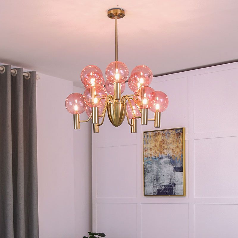 Glass Gold Pendant Light in Modern Luxury Style Wrought Iron Globe Chandelier for Dining Room