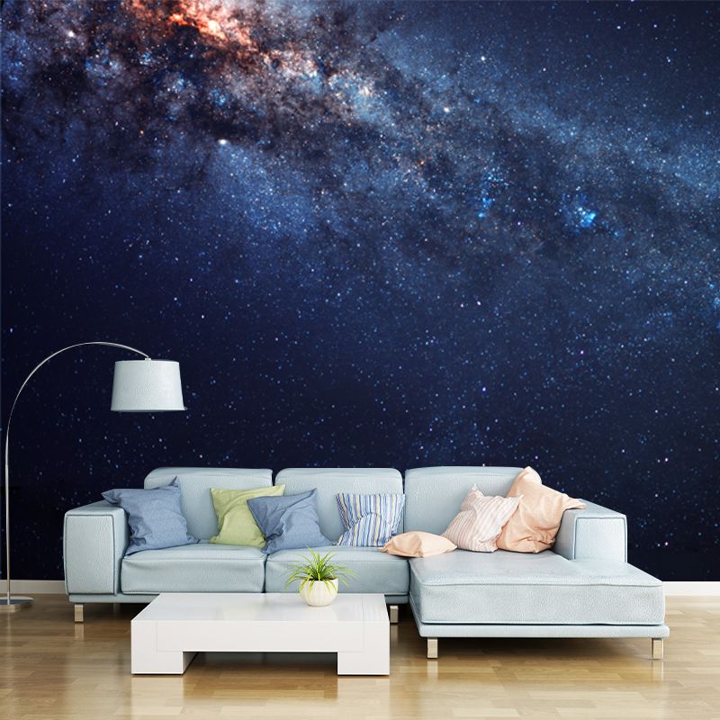 Modern Galaxy Stars Mural Wallpaper for Bedroom Personalized Wall Covering in Blue-Black