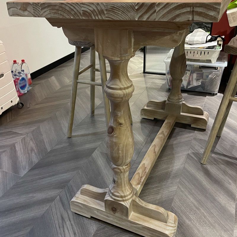 Industrial Distressed Wood Bar Table Gray Rectangle Top 41.3"H Bistro Table with Trestle