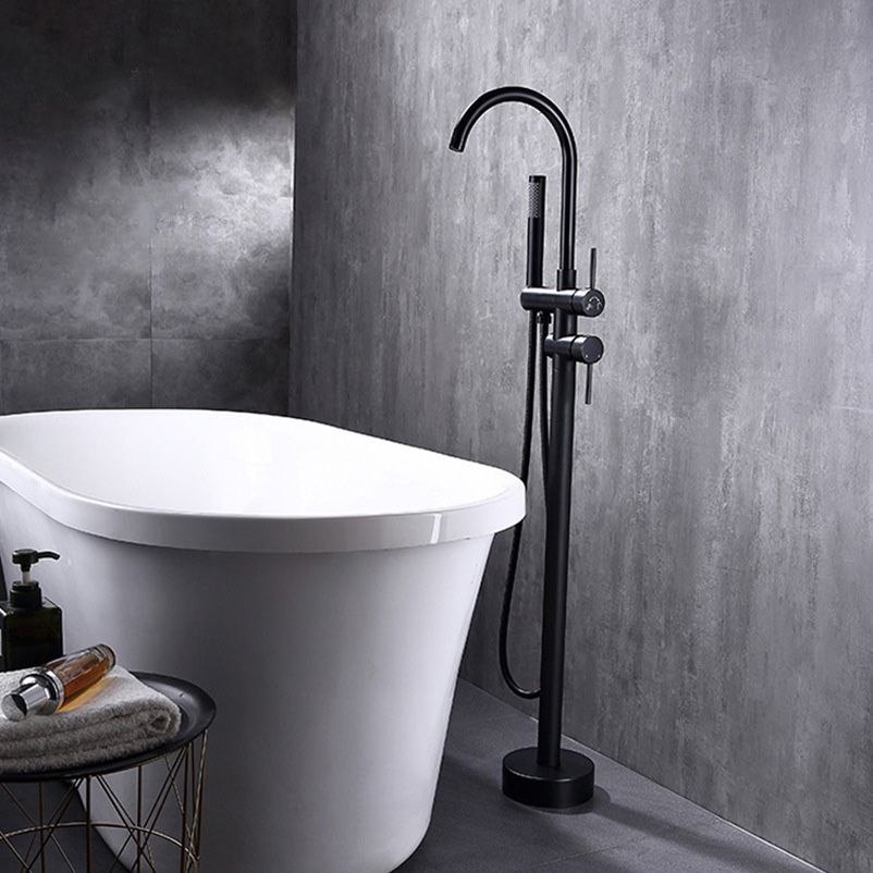 Modern Freestanding Tub Filler Floor Mounted Tub Faucet with Dual Handle