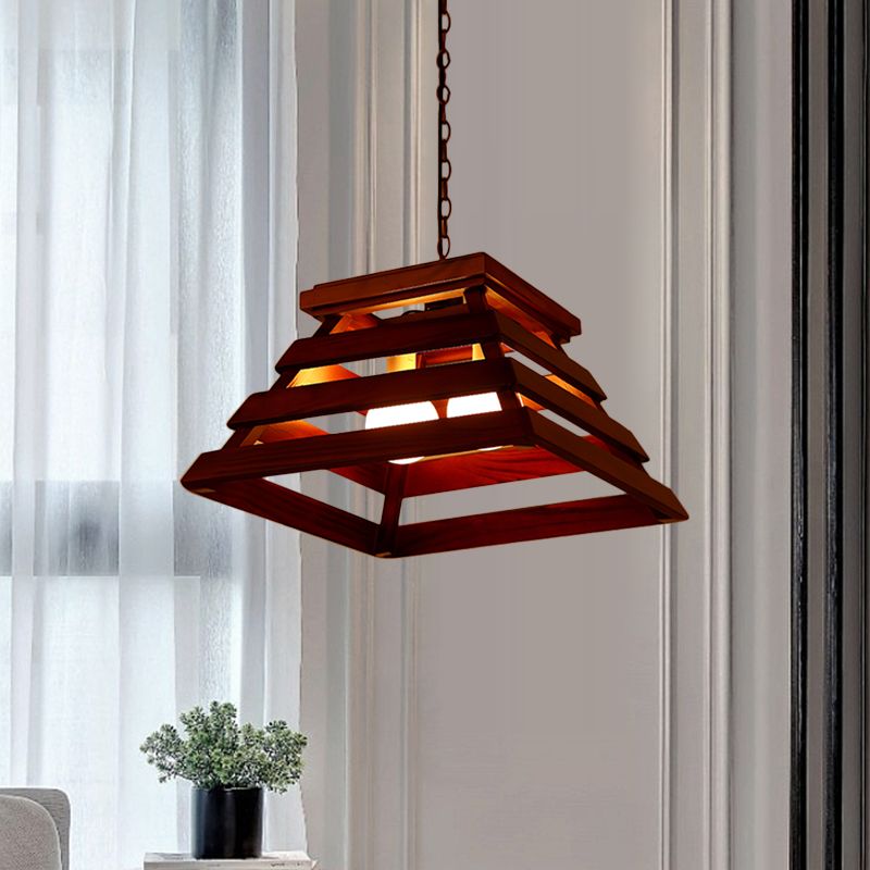 Trapezoid Caza comedor Kit de luz colgante de madera tradicional de madera de 2 bombas