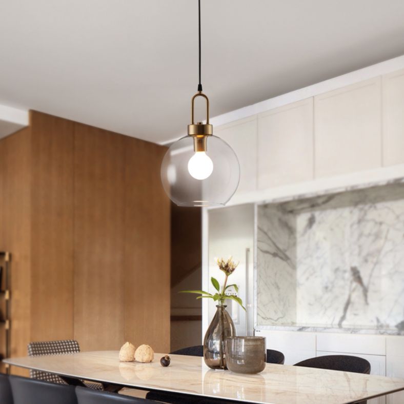 Modern Minimalist Gold Suspension Pendant Glass 1 Light Coffee Shop Hanging Ceiling Light