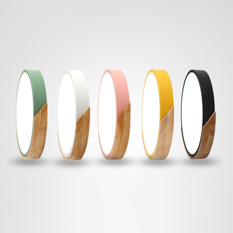 Luminaria de techo interior minimalista, luces de montaje empotrado en techo de metal y madera planas de macarrón