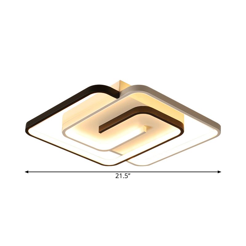 Lámpara de techo cuadrada de acrílico LED Simplicity con montaje empotrado para dormitorio, color blanco, 18"/21,5" de ancho