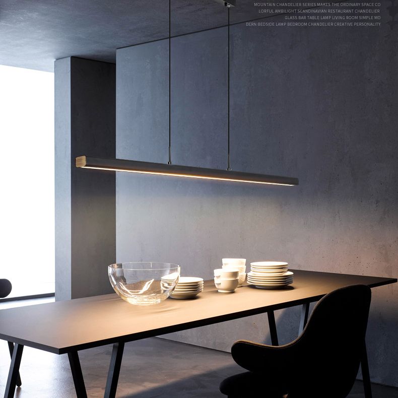 Legno di gomma + ferro moderno minimalismo dell'isola a led luce 59 "altezza regolabile cucina lunga cucina sospesa in nero