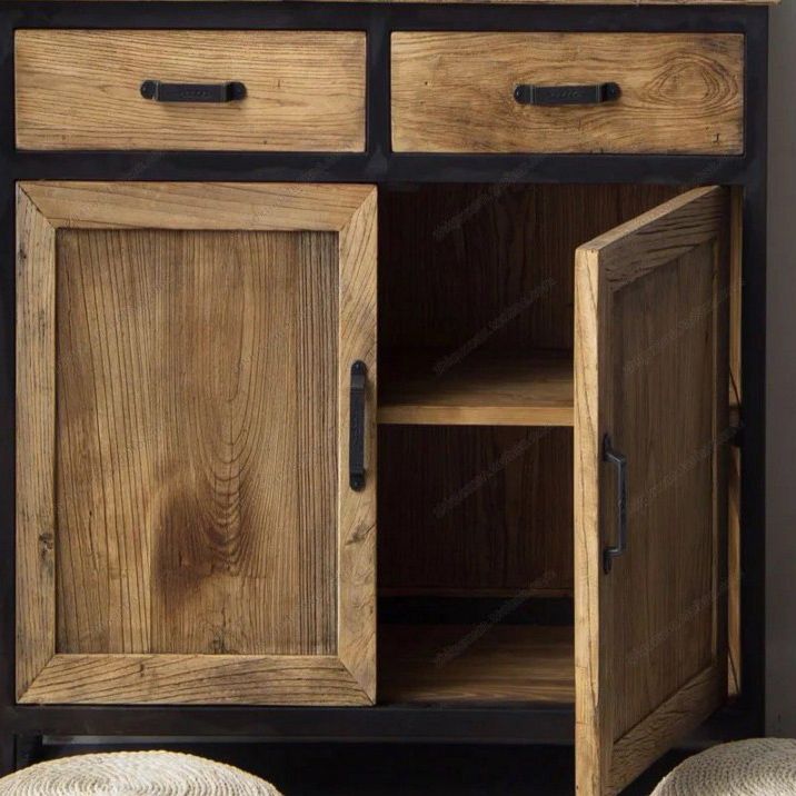 Distressed Wood 15.7" D Accent Cabinet Industrial Iron 2 - Door Chest with 2 Drawers