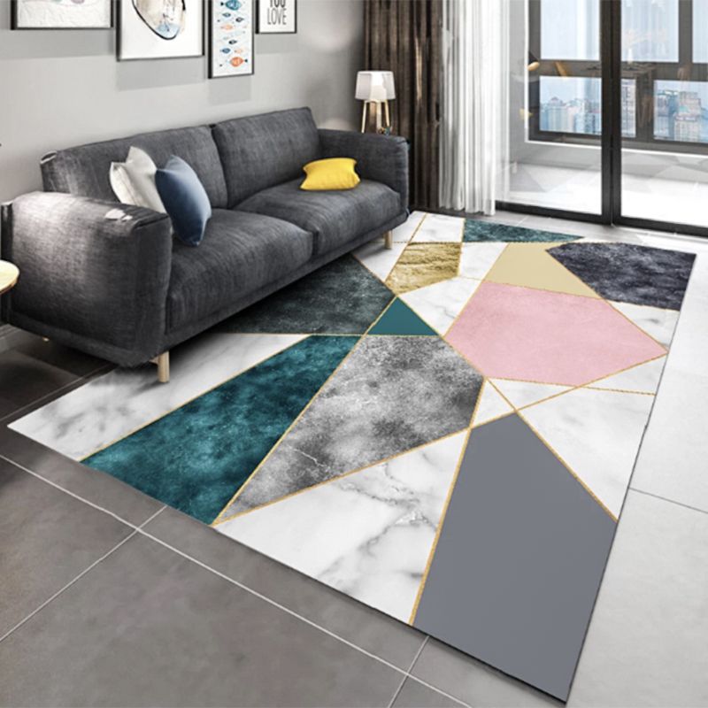 Multicolor Minimalist Indoor Rug Polyester Geometric Print Carpet Easy Care Rug for Home Decoration