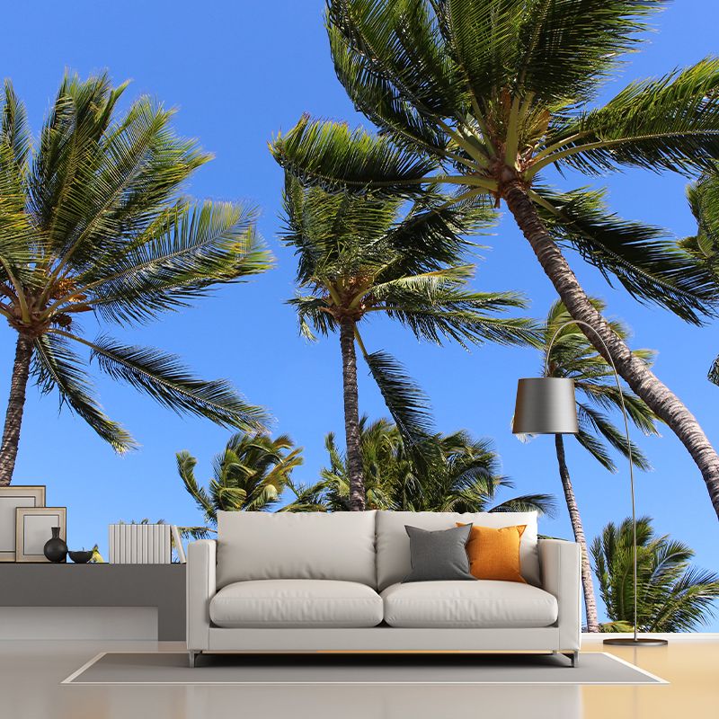 Tropical Trees Mural Decal Green Moisture Resistant Wall Decor for Living Room