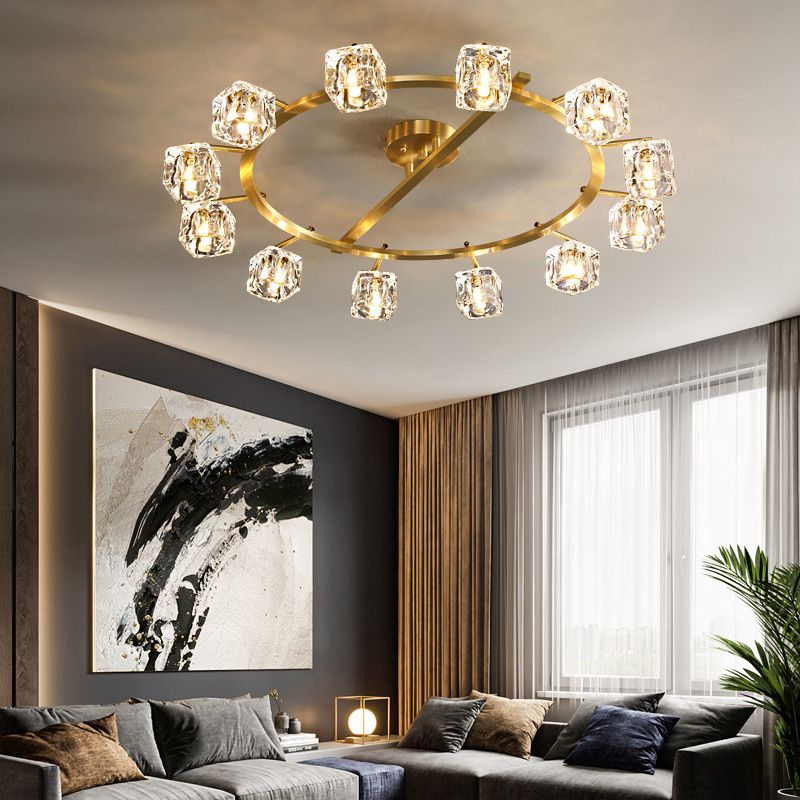 Modern Circular Ceiling Mount Light Fixture Crystal 12 Lights Ceiling Light