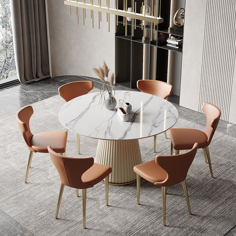 Metal Contemporary Round Dining Table Marble Top Table for Dining Room