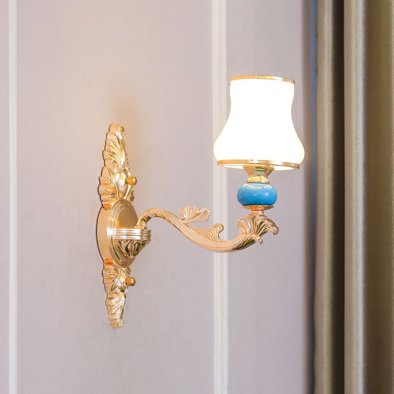 Cream Glass Bud Shade Wall Mount Light Minimalism Living Room Wall Lighting in Gold