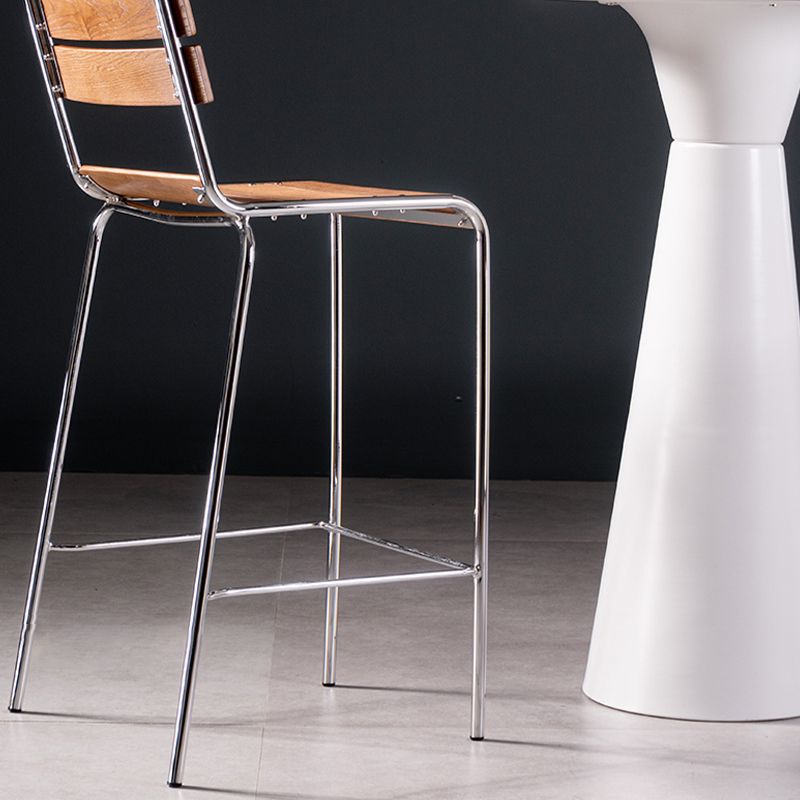 Contemporary Solid Wood Backrest Counter High Stool with Metal 4 Legs