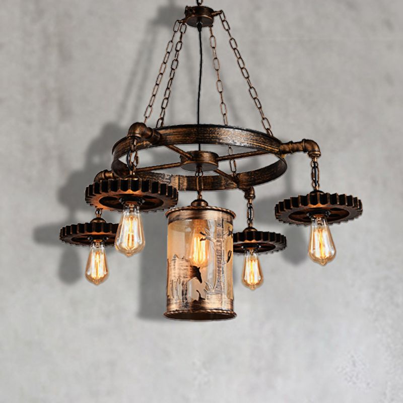 Cylindre en métal suspension du lustre vintage 5/7 Light Dining Room Pendant Light en bronze avec équipement
