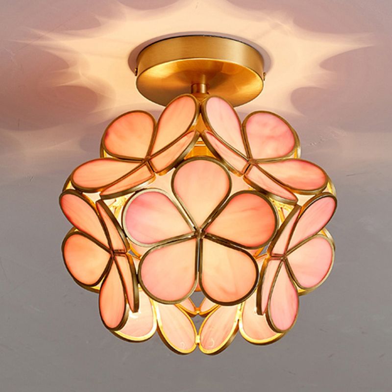 Plafonnier de style colonial pour salon, luminaire semi-aérien en verre et métal
