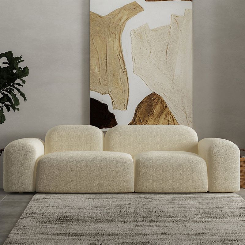 Wool Sofa in White Standard Settee Square Arm Sofa for Living Room